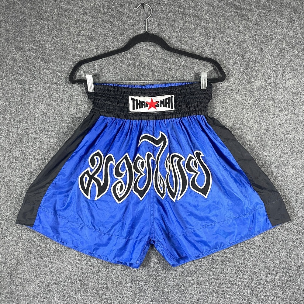 Muay Thai Boxing Shorts Satin Grappling Cage Fighting Pants Blue Mens 3L #3708